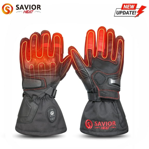 Savior Heat 2024 Upgraded Men's Motorcycle Gloves ,Rechargeable Bluetooth Heated Gloves with Goatskin Leather,Waterproof