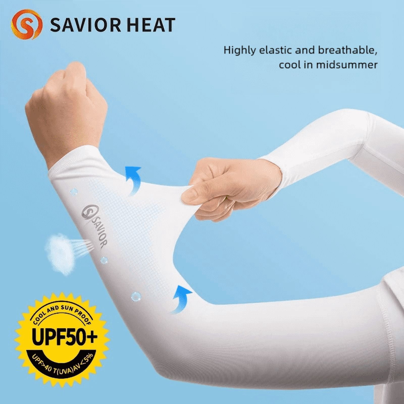 Savior Heat 2Pcs Women Arm Sleeves Cooling Ice Silk UV Protection ...
