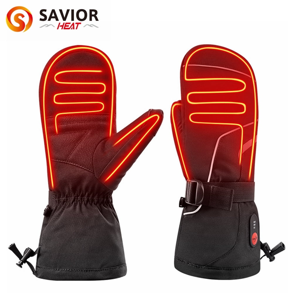Savior Heat 7.4V 2200 mAh Rechargeable Battery Heating Gloves, Winter Warmth and Cold Protection Heated Ski Mittens Gloves