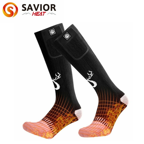 Savior Heat 7.4V 2200 mAh Rechargeable Heated Warm Socks, Unisex Winter Carbon Fiber Heated Socks S-XL