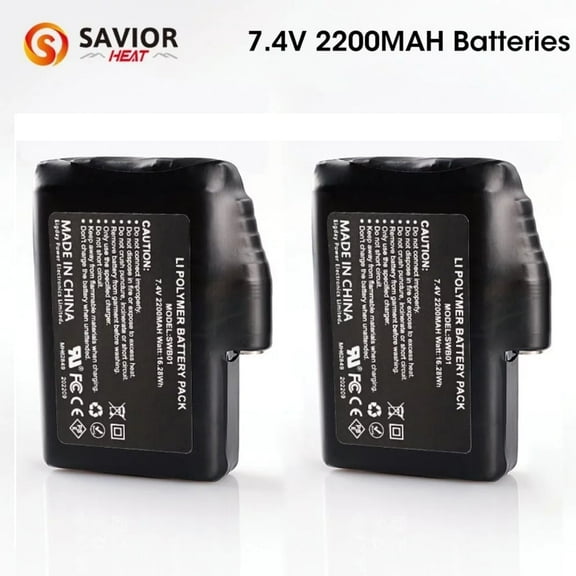 Savior Heat 7.4V 2200mAh/3000mAh Rechargeable Li-Polymer Battery 2pcs In 1 Pair for Heated Gloves, Mittens & Socks - Long-Lasting Warmth