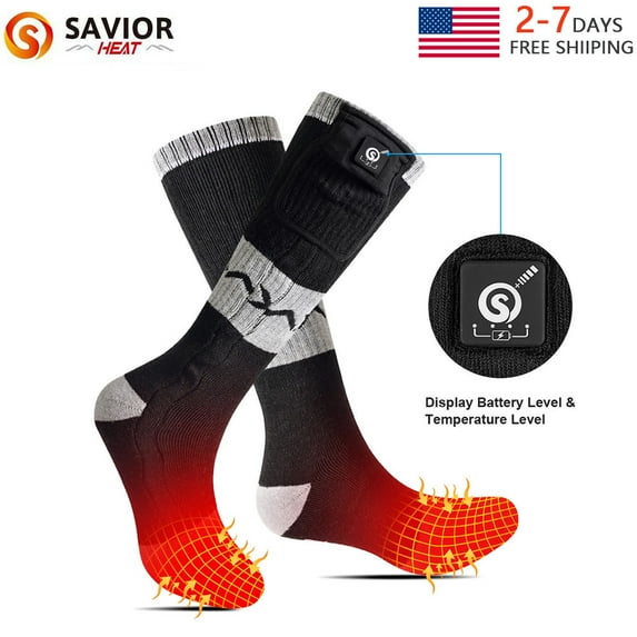 Savior Heat 7.4V Electric Heated Scoks Battery Pack Included Compression Socks Winter Heating Crew Socks for Women Men,2200mAh