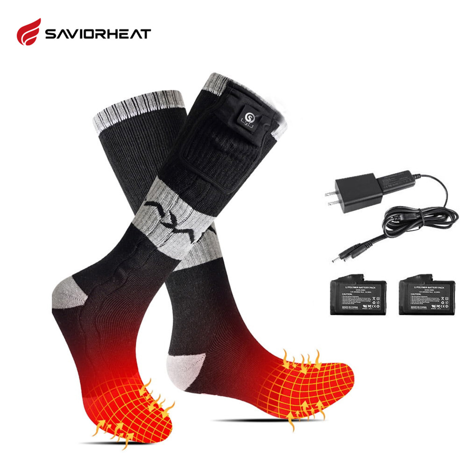 Savior Heat 7.4V Electric Heated Scoks Battery Pack Included Compression Socks Winter Heating Crew Socks for Women Men,2200mAh
