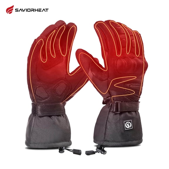 Savior Heat 7.4V Heated Motorcycle Gloves for Men Waterproof &Touchscreen Winter Glove with Leather Hard Knuckle for Skiing,Snowboarding,Riding