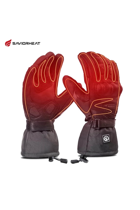 7.4V Heated Motorcycle Gloves for Men Waterproof &Touchscreen Winter Glove with Leather Hard Knuckle for Skiing,Snowboarding,Riding