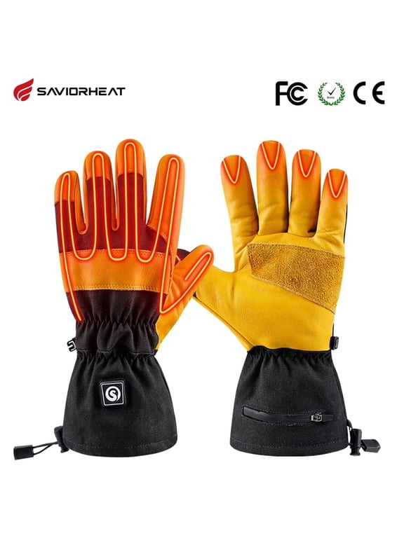 Electric Battery Heated Men's Work Snow Gloves - Size S to 3XL,Color Yellow