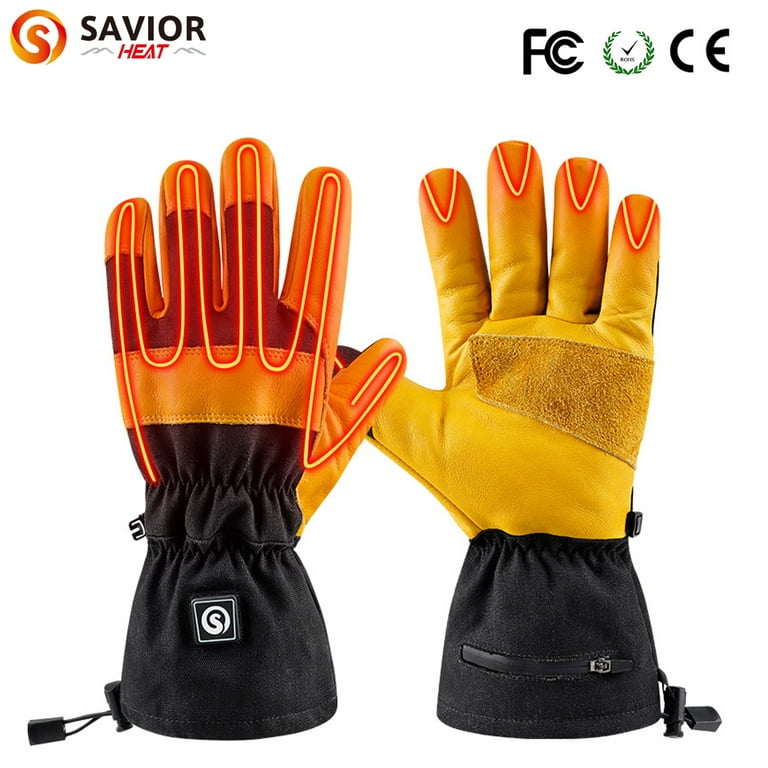 Savior Heat Electric Battery Heated Men's Work Snow Gloves - Size S to  3XL,Color Yellow