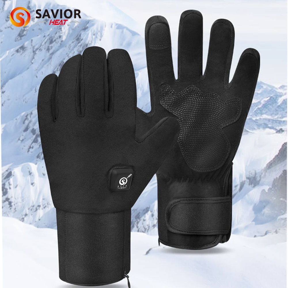 Savior Heat Full Finnger Winter Skiing Gloves Electric Heated Glove for Men Women Rechargeable Battery Waterproof Hand Warmer Winter Cycling Riding