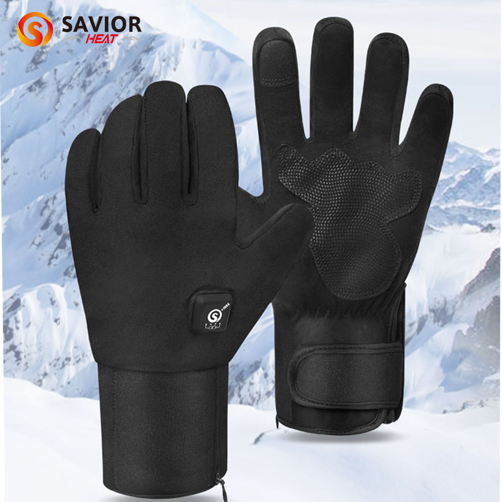 Savior Heat Full Finnger Winter Skiing Gloves Electric Heated Glove for Men Women Rechargeable Battery Waterproof Hand Warmer Winter Cycling Riding