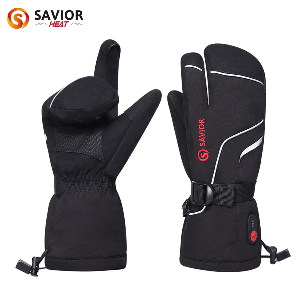 Savior Heat Heated Gloves For Men Women 3-Finger Ski Mitten 7.4V Rechareable Battery Gloves Snow Ski Gloves, Heated Warm Gloves for Winter Outdoor Sports