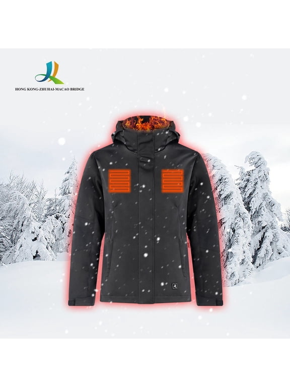 Heated Jacket for Men and Women with 4400mAh Battery,Winter Outdoor Electric Heating Hooded Jacket ,Black,Size S-2XL