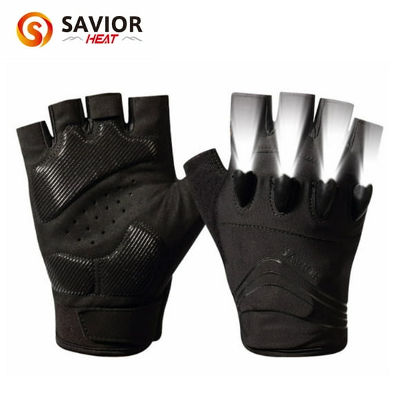 Savior Heat LED Flashlight Fishing Gloves Men Half Finger Cycling Bicycle Gym Fitness Gloves Black