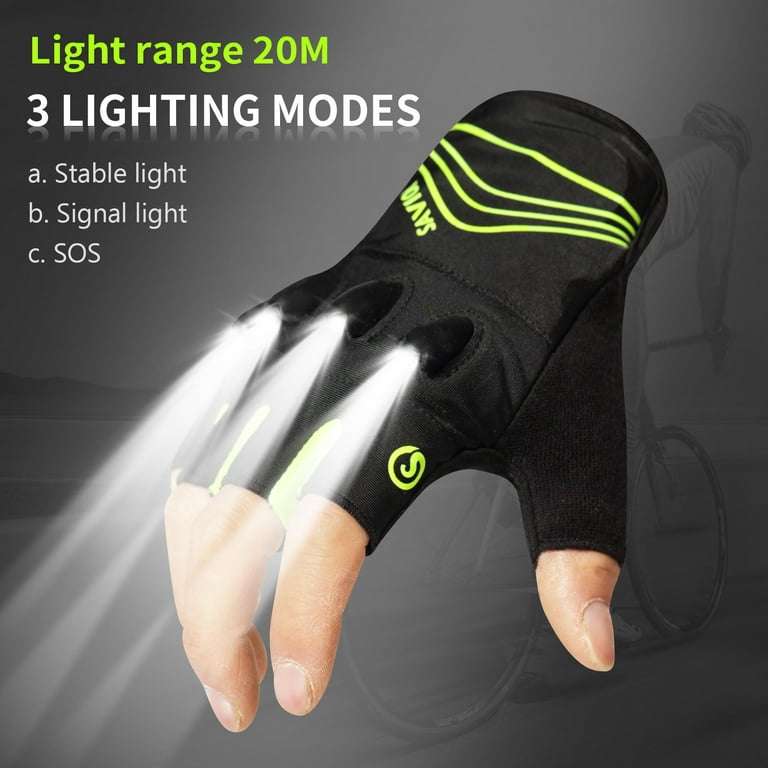Savior Heat LED Flashlight Fishing Gloves Men Half Finger Cycling Bicycle  Gym Fitness Gloves Fluorescent Green 
