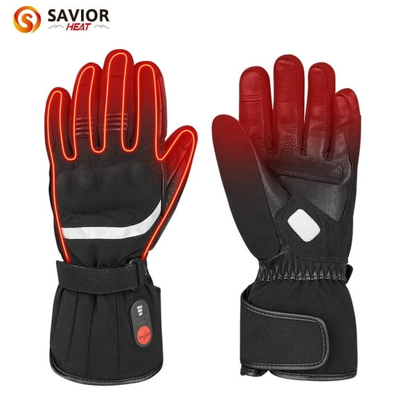 Savior Heat Men Heated Motorcycle Gloves Rechargeable Winter Gloves with Hard Knuckles Protection for Motocross, BMX ATV MTB Cycling, Road Racing (7.4v 2200mah )