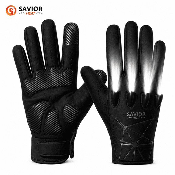 Savior Heat LED Cycling Gloves for Men Women, Full & Half Finger Bike Gloves with Flashlight, Touchscreen Anti-Slip Waterproof Windproof Warm Gloves for MTB Road Racing Fishing Camping Outdoor Work