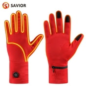 SAVIOR HEAT Red Electric Battery Heated Gloves Women Hand Warmer Glove Liners For Climbing Cycling Hunting,7.4V 2200mAh