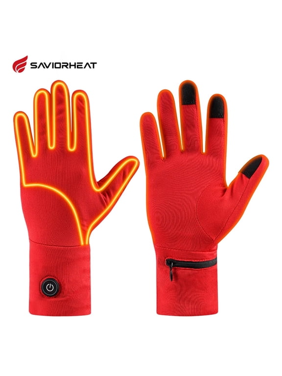 Red Electric Battery Heated Gloves Women Hand Warmer Glove Liners For Climbing Cycling Hunting,7.4V 2200mAh
