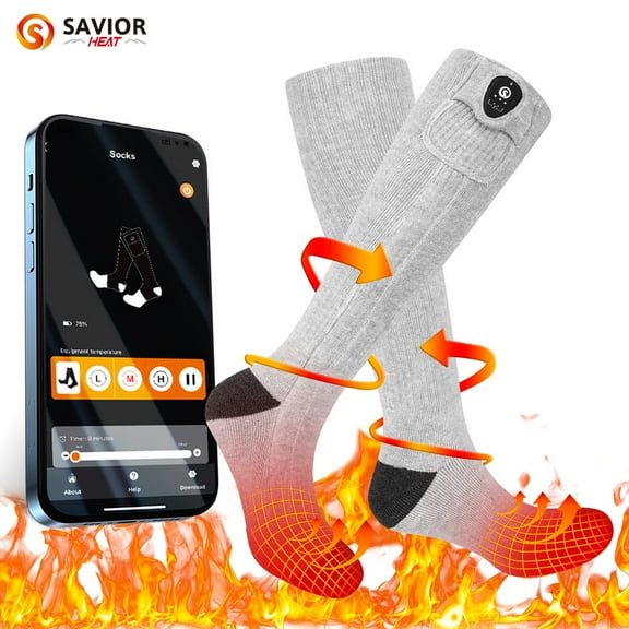 Savior Heat Upgraded Electric Heated Socks with App Control Battery Powered Winter Men's Heating Crew Socks for Outdoor Hunting Cycling Hiking
