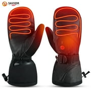 SAVIOR HEAT ed Gloves Ski Mittens Touch Screen Fingers Waterproof Windproof Battery Heated Mitten Gloves Mens Womens