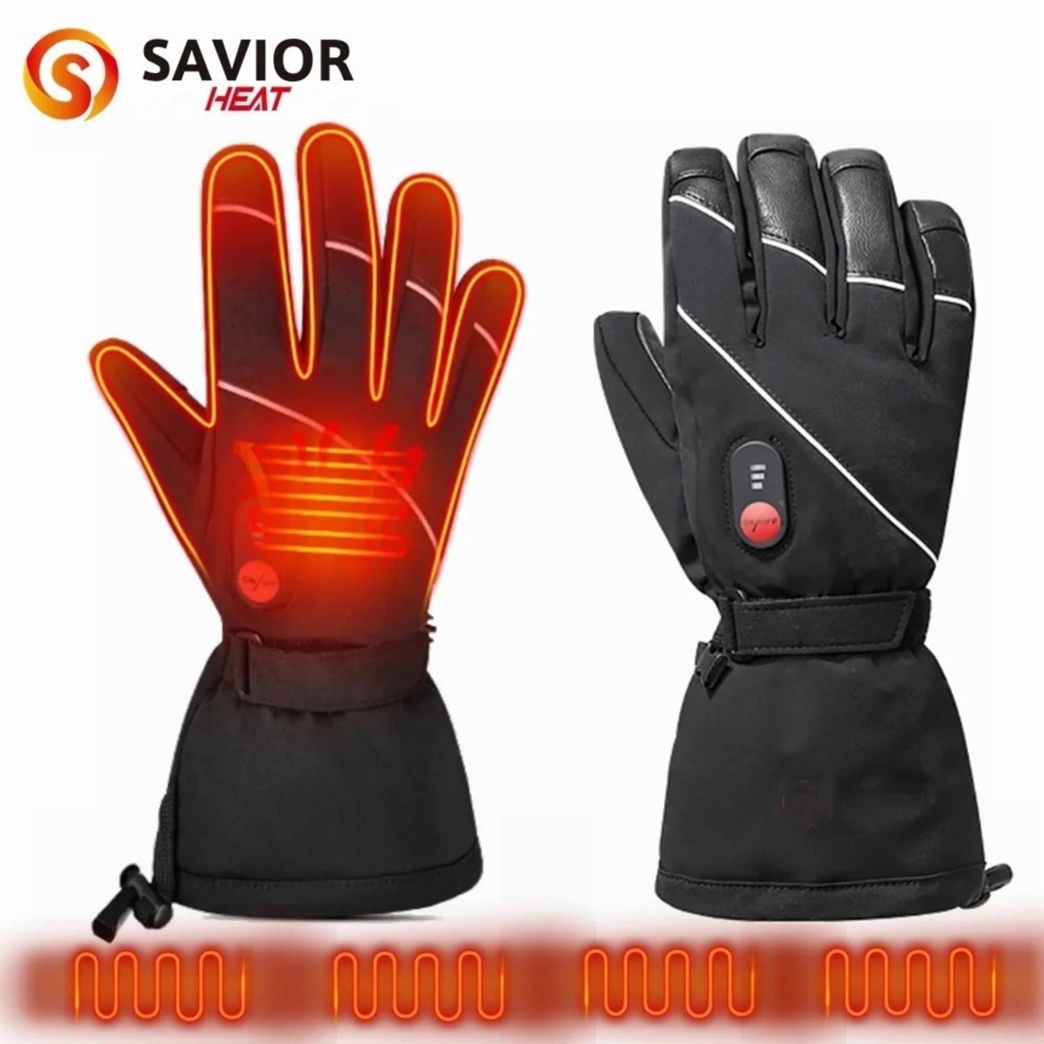 SAVIOR HEAT Heated Gloves for Men Women, Rechargeable Electric Heated Leather Skiing and Snowboarding Gloves