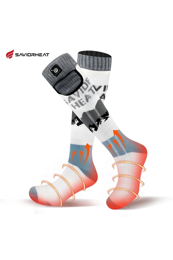 Heated Socks for Men Women, Merino Wool Foot Warmers, 7.4V Rechargeable Electric Battery Ski Socks, Smart Safety 3 Heat Levels for Winter Skiing Hunting Work Hiking Riding Fishing