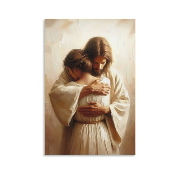 Savior Hug Poster, Girl Hugging Jesus, Jesus Mural, Mormon Art, Christian Women Art Canvas Wall Art Poster Decorative Bedroom Modern Home Print Picture Artworks Posters 12x18inch(30x45cm)