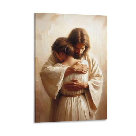 Savior Hug Poster, Girl Hugging Jesus, Jesus Mural, Mormon Art, Christian Women Art Painting On Canvas Wall Art Poster Scroll Picture Print Living Room Walls Decor Home Posters 24x36inch(60x90cm)