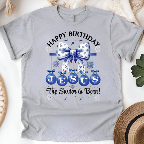 Savior Is Born Shirt – Jesus Birthday Winter Faith Shirt for Women, Sport Grey, Size 4XL
