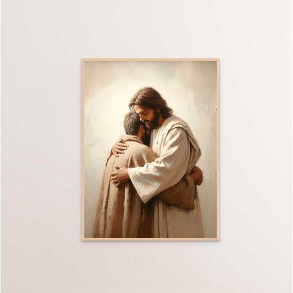 Savior Love Jesus Hugging Man Poster, Unframed Paper Poster 24x36in