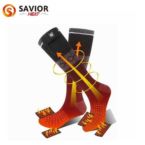 Savior Men's Women's Heating Socks, 7.4V 2200mAh Electric Rechargeable Battery Warm Winter Socks Black S-XL