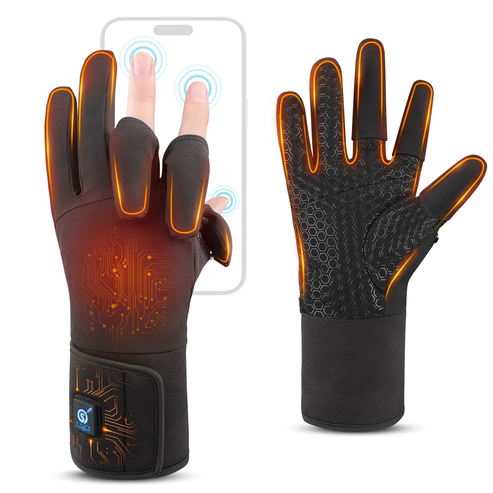 Savior Mens Flip Magnetic Heated Gloves, Water-Resistant Heated Gloves Women, Electric Rechargeable Battery 2pcs 7.4V Touchscreen Heating Gloves for Ice Fishing Motorcycle Skiing Hunting Camping
