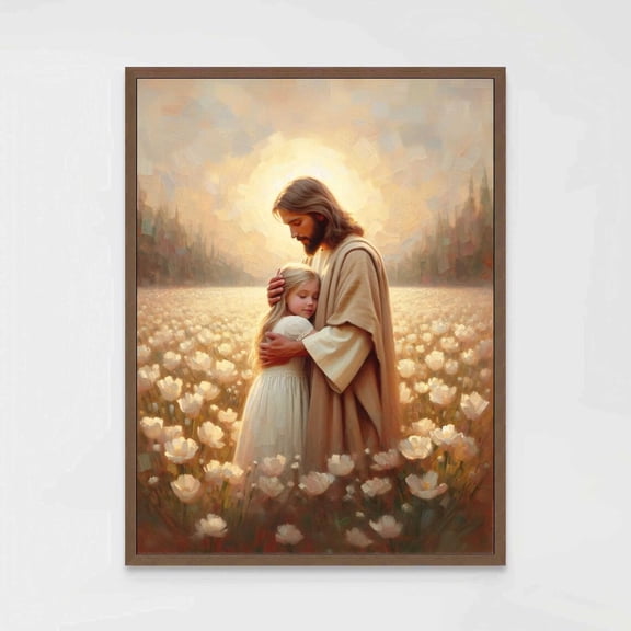 Savior Support Christian Prints Jesus With Girl Art Jesus Picture Jesus With Children Bible Art Religious Art Jesus Hugging Girl, Unframed Canvas 8x10in