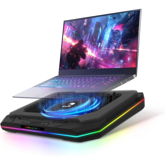 Saviortop Gaming Laptop Cooling Pad  High-Speed 3500 RPM Cooler with Turbo Fan, RGB Stand for 10-19 Inch Laptops, Touch Control, USB-C Hub, Adjustable Height, Quiet Fan
