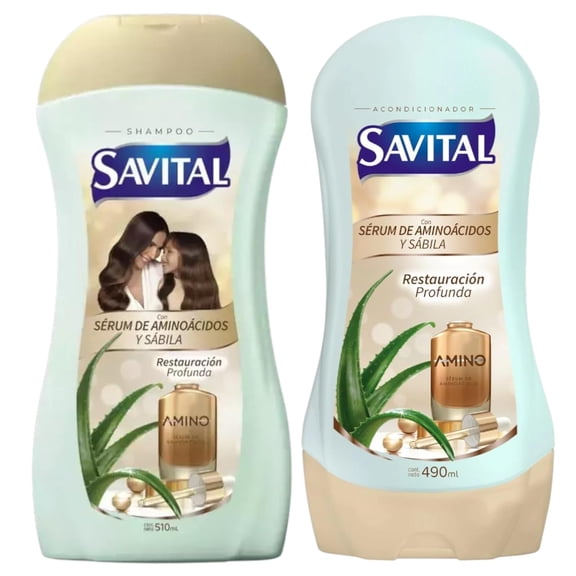 Savital Shampoo (510ml) and Conditioner (490ml) Set with Amino Acid Serum and Aloe Daily Hair Care Duo for Soft, Smooth, and Shiny Hair