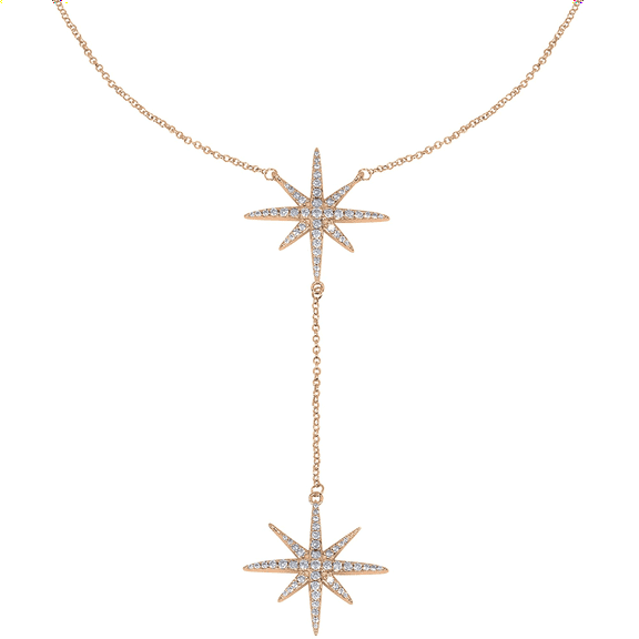 Savlano 14K Rose Gold Plated Cubic Zirconia Round Cut Starburst 18 Inches Pendant Chain Necklace for Women