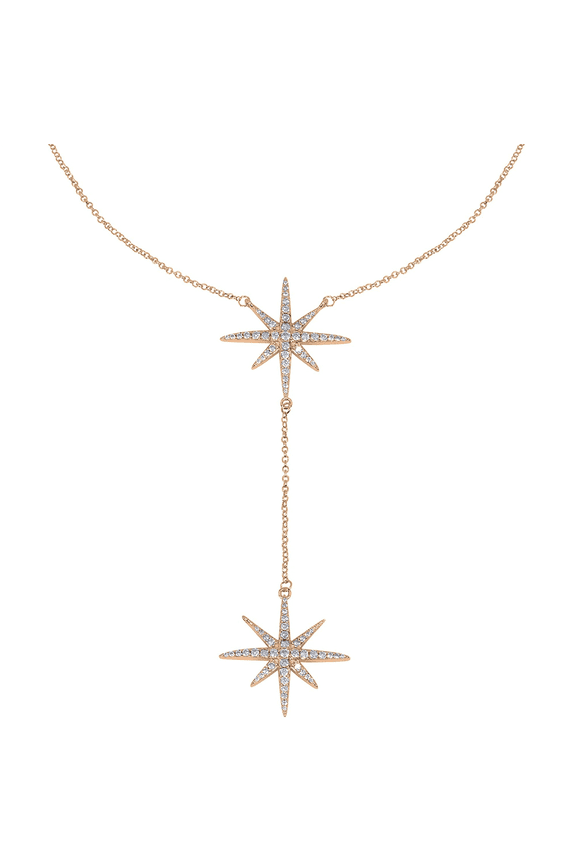 14K Rose Gold Plated Cubic Zirconia Round Cut Starburst 18 Inches Pendant Chain Necklace for Women