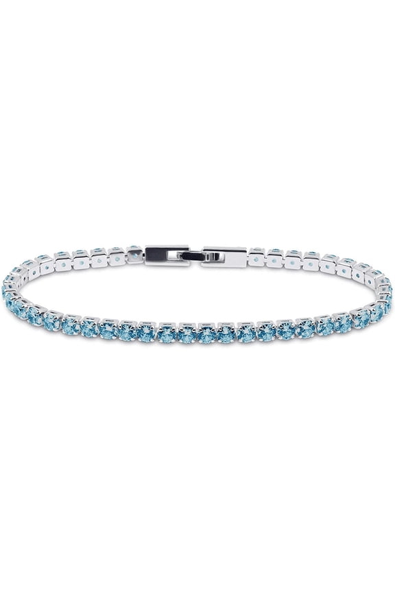 14K White Gold Plated Light Blue Cubic Zirconia Round 4MM Classic Tennis Bracelet For Women