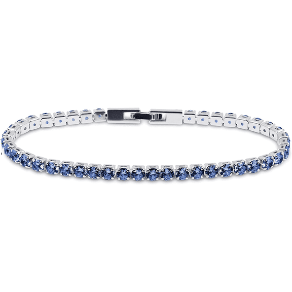 Savlano 14K White Gold Plated Navy Blue Cubic Zirconia Round 4MM Classic Tennis Bracelet For Women