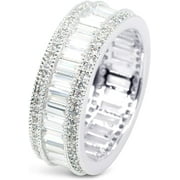 Savlano 18K Gold Plated Cubic Zirconia 8MM Emerald Cut Eternity Lustrous Ring Band for Women