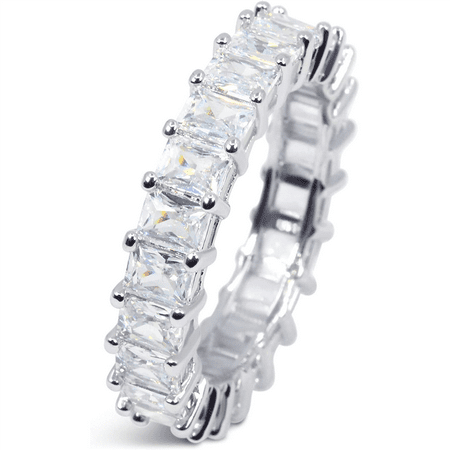 Savlano 18K White Gold Plated Cubic Zirconia 4x4MM Square Princess Cut Eternity Ring Band for Women Men