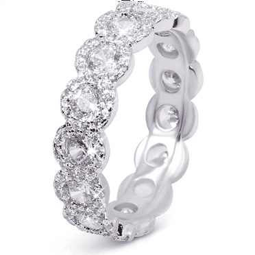 Savlano 18K White Gold Plated Cubic Zirconia Round Cut Eternity Ring Band for Women