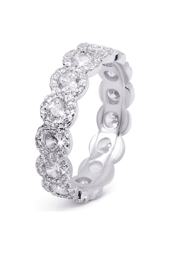 18K White Gold Plated Cubic Zirconia Round Cut Eternity Ring Band for Women