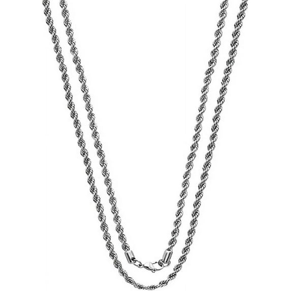 Savlano 2mm-5mm Stainless Steel Rope Twist Necklace Chain for Men & Women Comes in 16-30 inches Gift Box