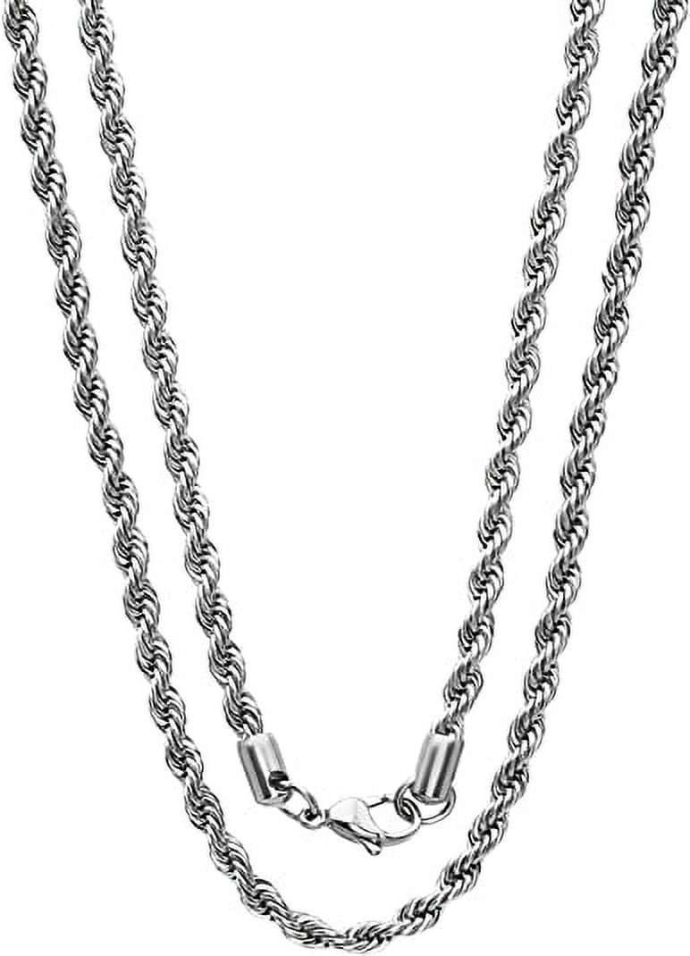 FEEL STYLE Men Necklace Stainless Steel Chain Silver Plated Chains Width  3mm Rope Chain Necklace for Mens Women Jewelry Gift(Silver,18inch) 