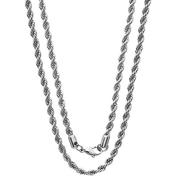 Savlano 2mm-5mm Stainless Steel Rope Twist Necklace Chain for Men & Women Comes in 16-30 inches Gift Box
