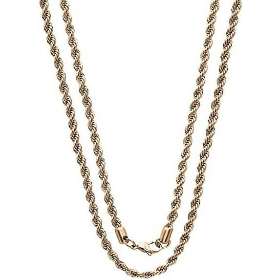 Savlano 2mm-5mm Stainless Steel Rose Gold Color Rope Twist Necklace Chain for Men & Women Comes in 16-30 inches Gift Box