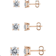 Savlano 3 Pair 14K Gold Plated Cubic Zirconia Round Cut Stud Earrings Comes In 4mm, 6mm & 8mm For Women, Girls & Men