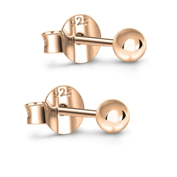 Savlano 925 Sterling Silver 18K Rose Gold Plated Ball Stud Earrings 2mm - 14mm For Women & Men
