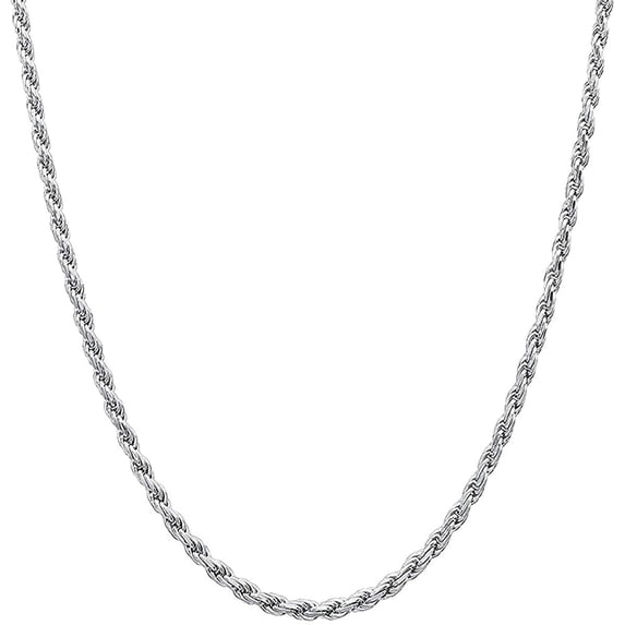 Savlano 925 Sterling Silver 2.5mm Solid Italian Rope Diamond Cut Twist Link Chain Necklace With Gift Box For Men & Women - Made in Italy