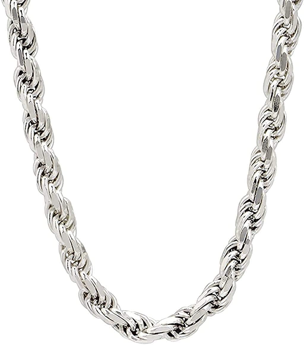 Savlano 925 Sterling Silver Rope Chain Necklace, Diamond-Cut, 6mm, Made ...